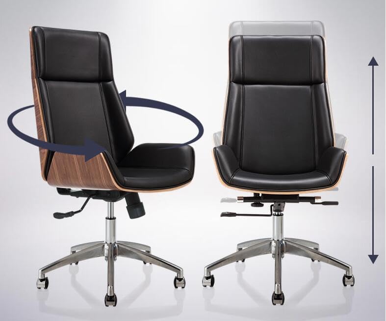 Multifunctional Swivel Office Chair with High Back in Black Leather for Home and Office