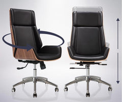Multifunctional Swivel Office Chair with High Back in Black Leather for Home and Office
