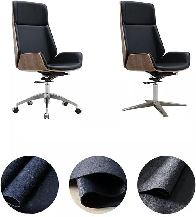 Multifunctional Swivel Office Chair with High Back in Black Leather for Home and Office