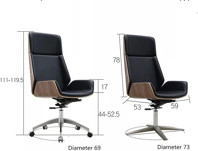 Multifunctional Swivel Office Chair with High Back in Black Leather for Home and Office