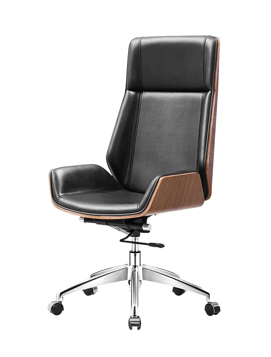 Multifunctional Swivel Office Chair with High Back in Black Leather for Home and Office