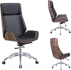 Multifunctional Swivel Office Chair with High Back in Black Leather for Home and Office