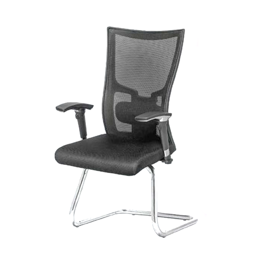 Mesh upholstered waiting chair - Model GL 118 C - Movable handles - C-shaped base