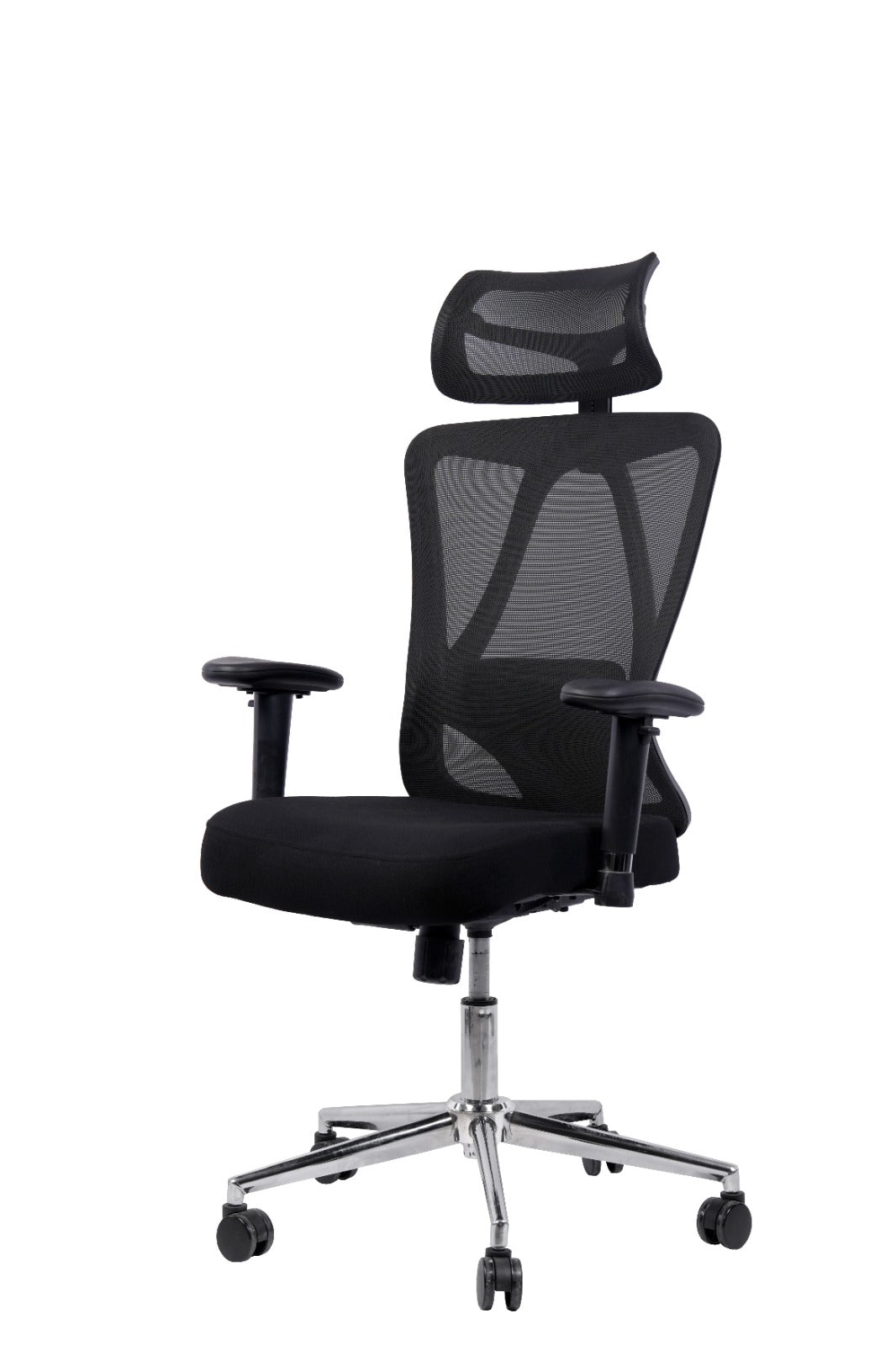 Luxury office chair with movable back, movable arms and metal base