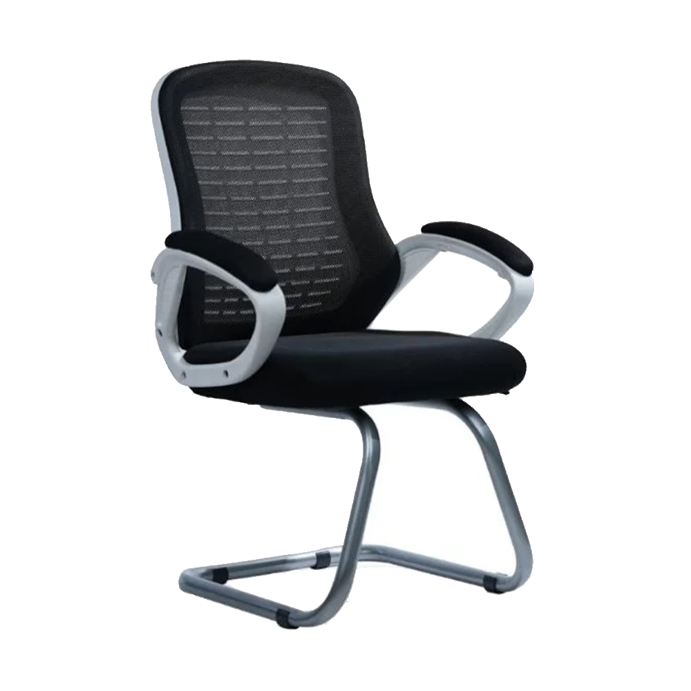 White medical mesh waiting chair with upholstered armrests and padded armrests